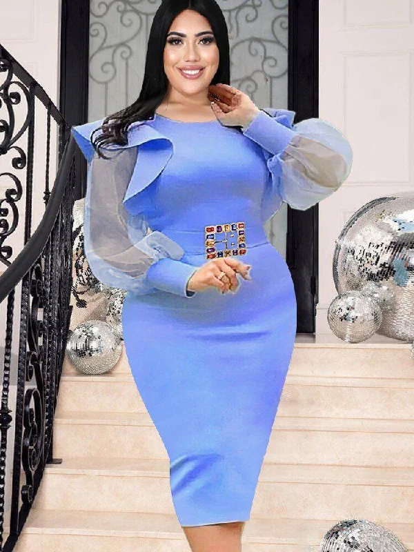Lace Sleeve Bodycon Party Dress Tunics Spring floral