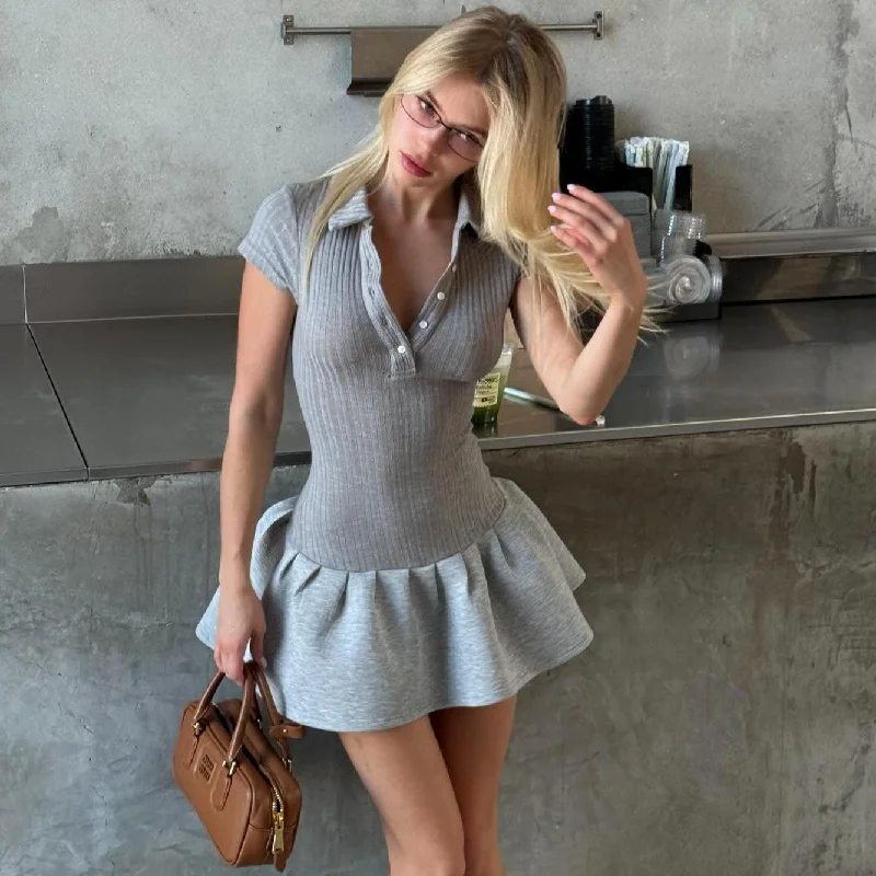 Trust Issues Polo Style Knitted Mini Dress Comfortable Off-Shoulder Mini Dress