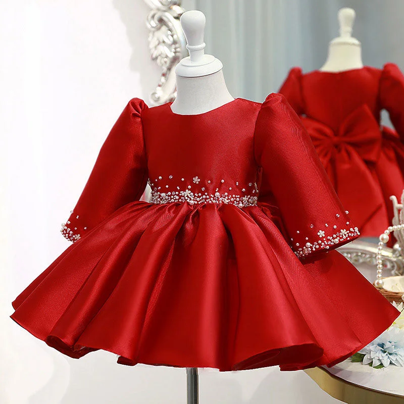 Girl Christmas Dress Baby Girl Winter Red Bead Puffy Birthday Party Dresses Glittery Long Formal Girl Christmas Dress Baby Girl Winter Red Bead Puffy Birthday Party Dresses Glittery Long Formal