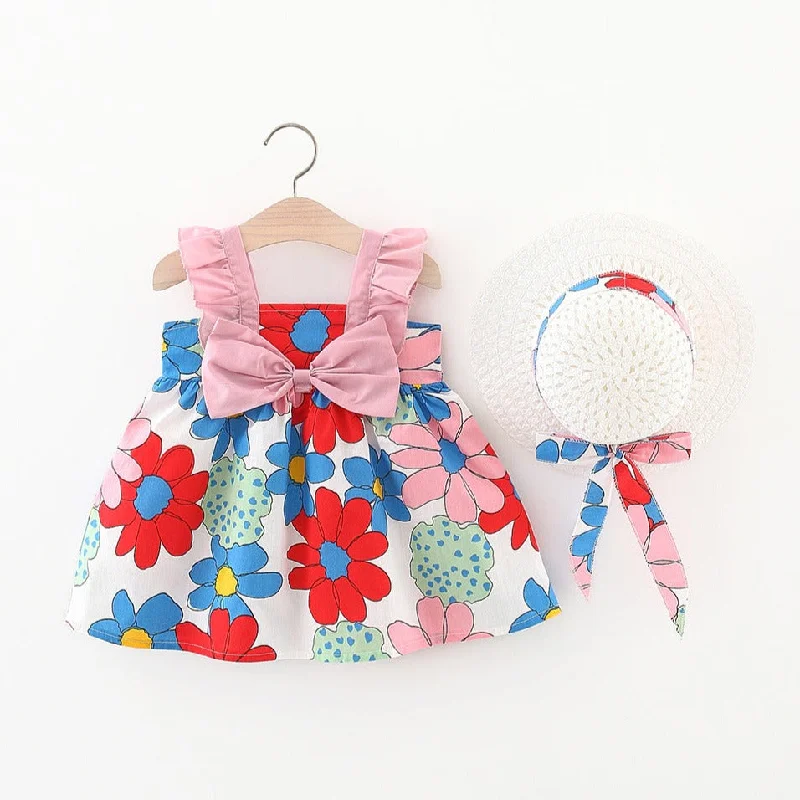 Baby Girl Tutu Dress Summer Sleeveless Backless Princess Birthday Party Dresses Flower Bow Sundress with Hat Set Tunics Gym athletic Baby Girl Tutu Dress Summer Sleeveless Backless Princess Birthday Party Dresses Flower Bow Sundress with Hat Set Tunics Gym athletic
