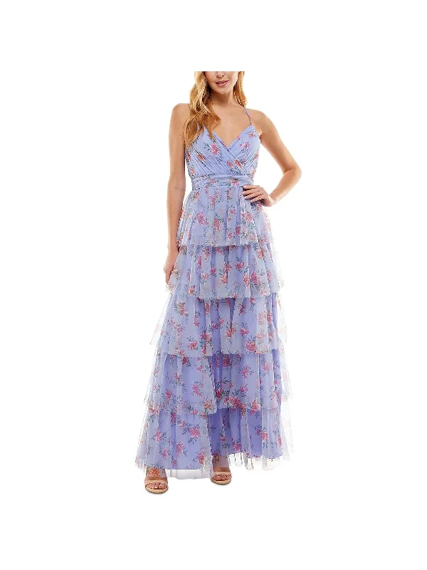 Juniors Womens Tiered Maxi Evening Dress Tunics Print Colorful