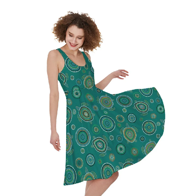 Aboriginal Sea Turtle Pattern Print Sleeveless Knee Length Dress Tunics Short Trendy Aboriginal Sea Turtle Pattern Print Sleeveless Knee Length Dress Tunics Short Trendy