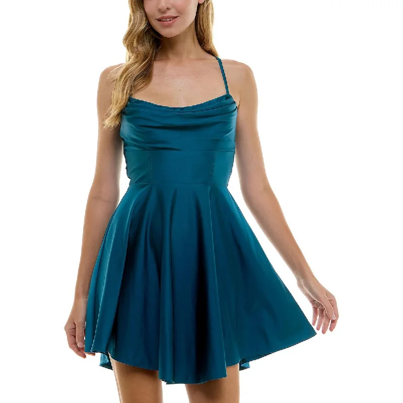 Juniors Womens Shimmer Back Tie Fit & Flare Dress Tunics Versatile functional