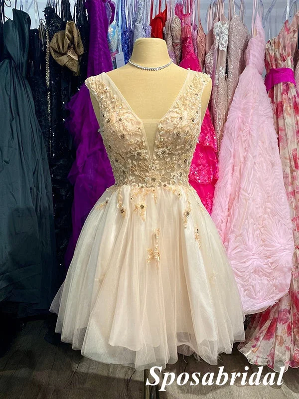 Sexy Tulle Spaghetti Straps V-Neck Sleeveless A-Line Mini Dresses/ Homecoming Dresses With Lace And Beading, PD3629 Trendy Denim Mini Dress Sexy Tulle Spaghetti Straps V-Neck Sleeveless A-Line Mini Dresses/ Homecoming Dresses With Lace And Beading, PD3629 Trendy Denim Mini Dress