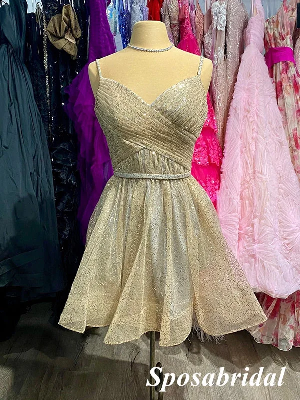 Sexy Sequin Tulle Spaghetti Straps V-Neck Sleeveless A-Line Mini Dresses/ Homecoming Dresses, PD3636 Elegant Sequin Mini Dress Sexy Sequin Tulle Spaghetti Straps V-Neck Sleeveless A-Line Mini Dresses/ Homecoming Dresses, PD3636 Elegant Sequin Mini Dress