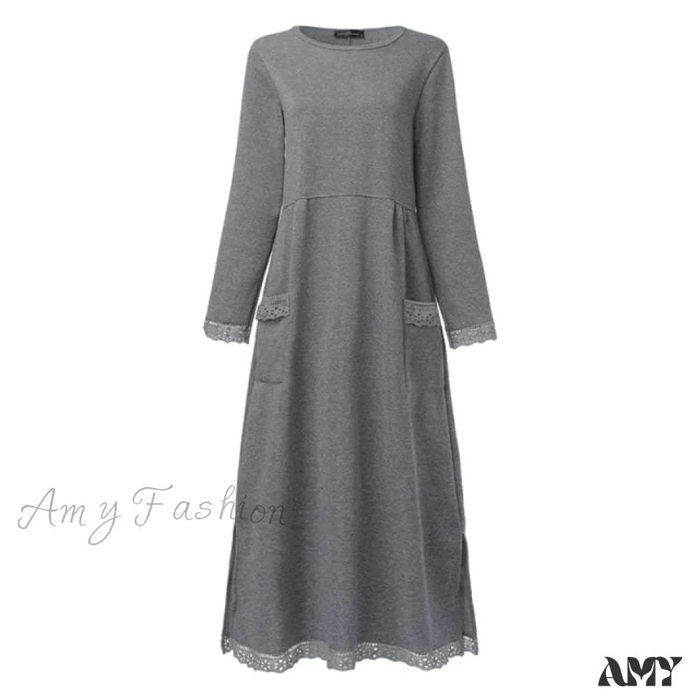 Amy Fashion - Lace Patchwork Sweatshirts Dress Hoodie with Full-Zip Functional Layering