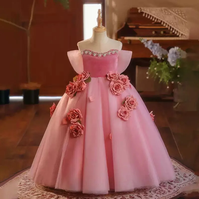 Pink Girls Dresses Girls Pageant Princess Rose Dresses Tunics Prom sequined