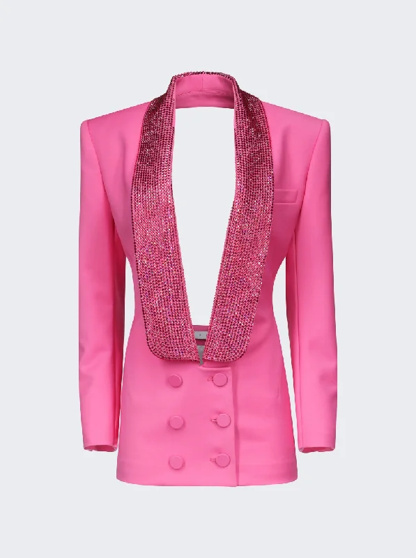Area Crystal Embellished Tuxedo Dress PINK Tunics Office stylish