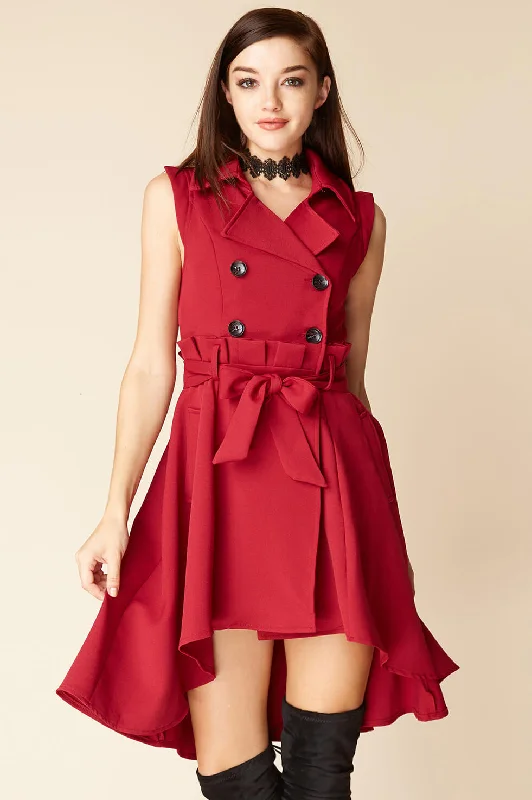 Harvard Bow Tie Trench Dress Red empire Waist empire