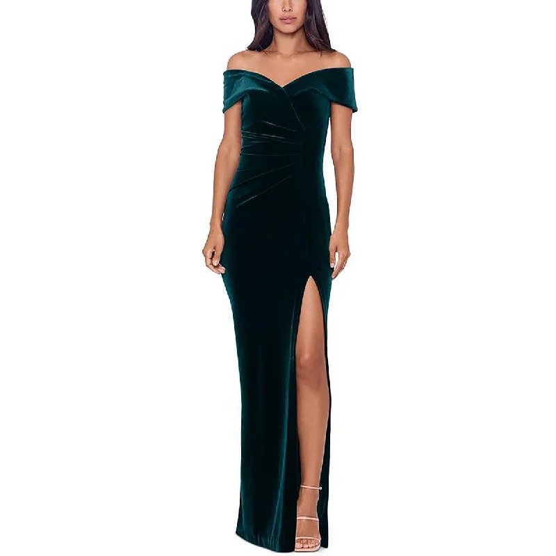 Petites Womens Slit Velvet Evening Dress Tunics Trousers formal