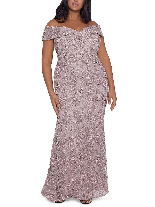 Plus Womens Sequined Lace Overlay Evening Dress Tunics Modern contemporary