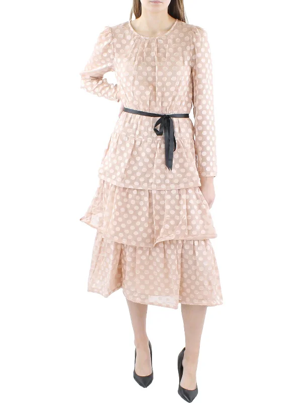 Womens Polka Dot Midi Cocktail And Party Dress Tunics Fleece cozy