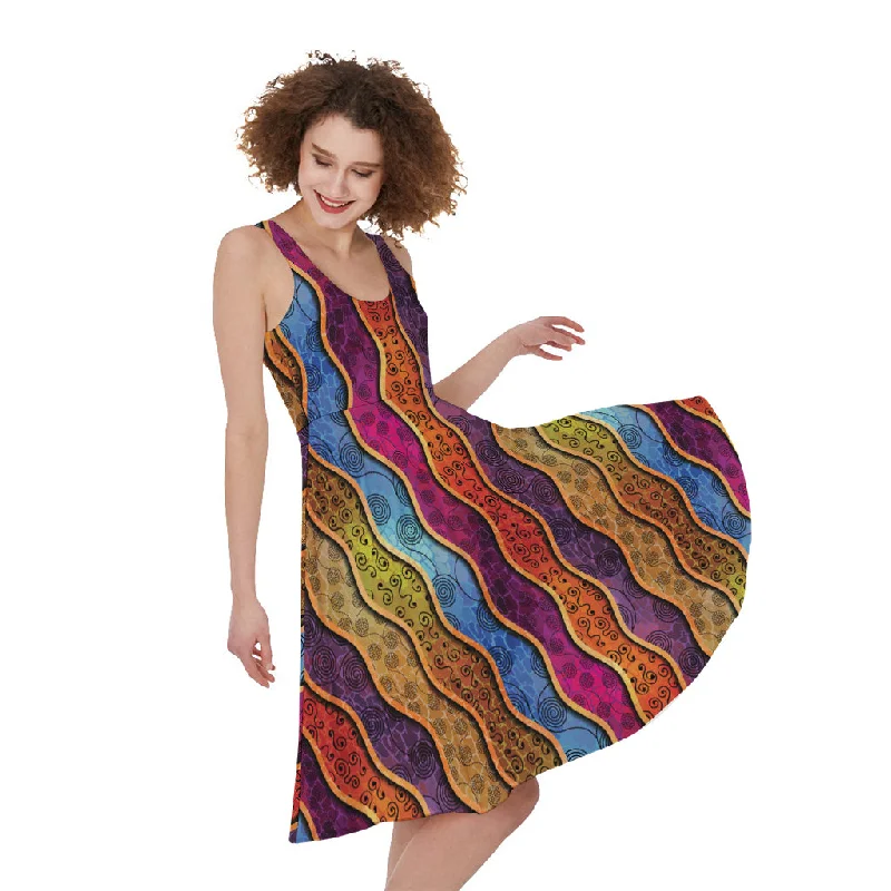 Afro Ethnic Inspired Print Sleeveless Knee Length Dress Tunics Occasion special