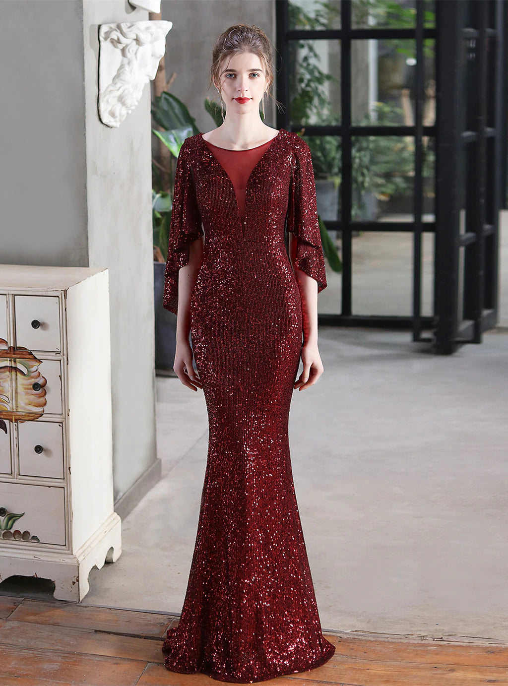 SEQUINED FISHTAIL BANQUET PARTY DRESS Tunics Wedding white