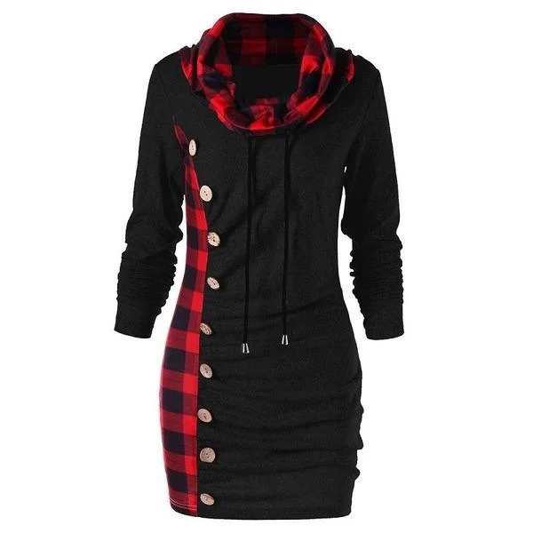 omychic plus size black cotton women casual loose mini spring autumn party dress Tunics Formal black