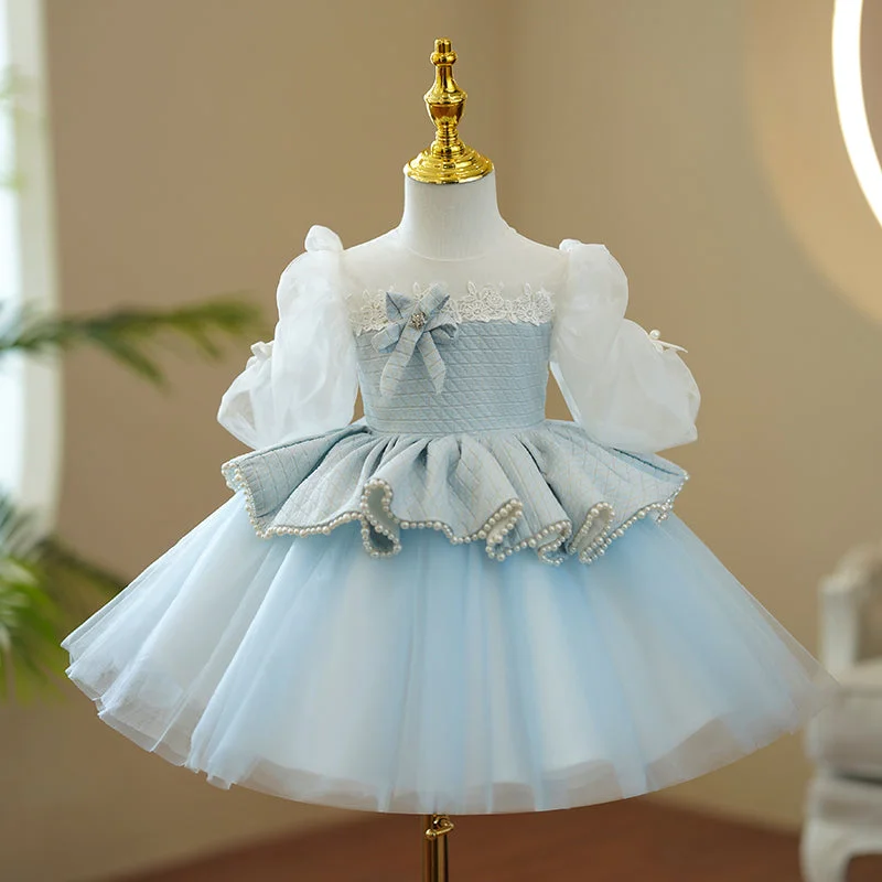 Baby Girl First Communion Dress Girl Princess Puff Sleeves Beaded Fluffy Birthday Party Dress Tunics Evening elegant Baby Girl First Communion Dress Girl Princess Puff Sleeves Beaded Fluffy Birthday Party Dress Tunics Evening elegant