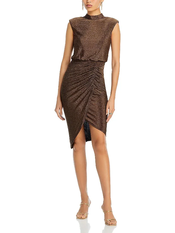 Womens Metallic Ruched Cocktail And Party Dress Tunics Chic fashionable