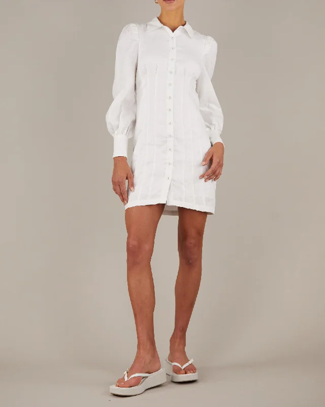 Emmie Linen Mini Dress - White Casual Mini Dress with Pockets