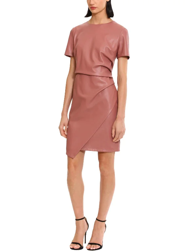 Womens Faux Leather Ruched Cocktail And Party Dress A-Line Day Work