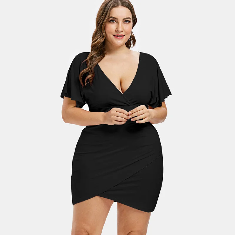 ROSEGAL Plus Size Flare Sleeve Plunging Neck Mini Fitted Surplice Bodycon Dress Women Sexy Club Party Dresses Ladies Clothes 5XL Tunics Prom sequined ROSEGAL Plus Size Flare Sleeve Plunging Neck Mini Fitted Surplice Bodycon Dress Women Sexy Club Party Dresses Ladies Clothes 5XL Tunics Prom sequined