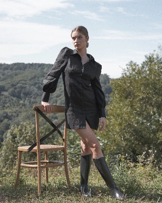 Emmie Linen Mini Dress - Black Trendy Cut-Out Mini Dress