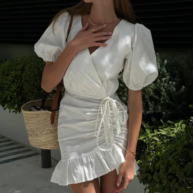 Cheyla Cotton Pleated Mini Dress Stylish Floral Print Mini Dress