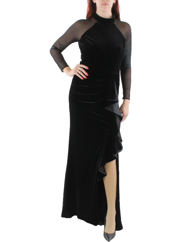 Womens Velvet Maxi Evening Dress Tunics Luxurious high-end
