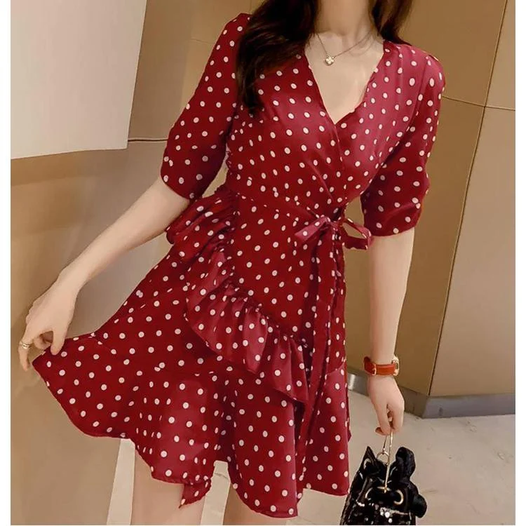 Polka Dot Sexy Party Dresses with Ruffle Women Chiffon Long Sleeve Mini Dress Ladies Vintage Clothes Tunics Recommended stylist Polka Dot Sexy Party Dresses with Ruffle Women Chiffon Long Sleeve Mini Dress Ladies Vintage Clothes Tunics Recommended stylist