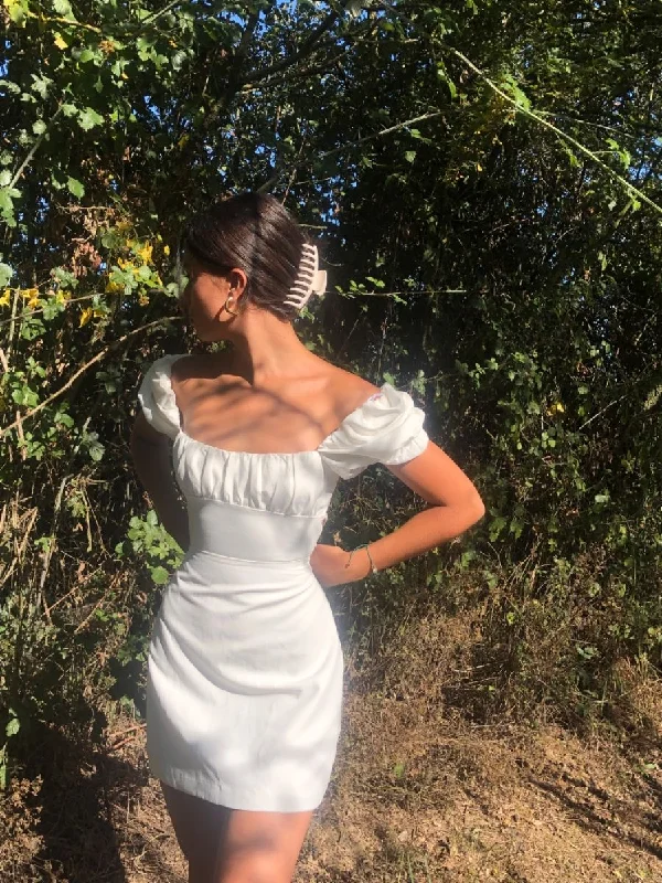Vintage Square Neckline White Homecoming Dress,White Mini Dress Y3083 Trendy Lace Mini Dress Vintage Square Neckline White Homecoming Dress,White Mini Dress Y3083 Trendy Lace Mini Dress