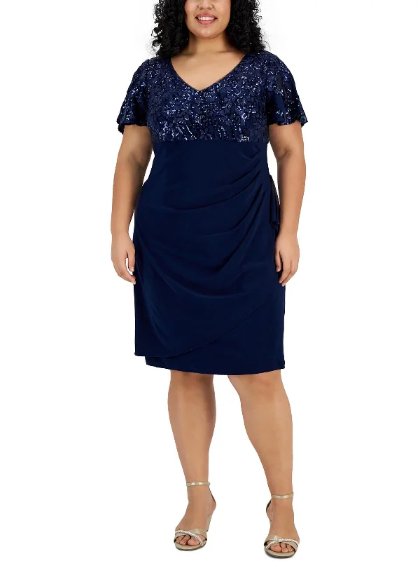 Plus Womens Sequined Knee-Length Cocktail And Party Dress Tunics Chic fashionable