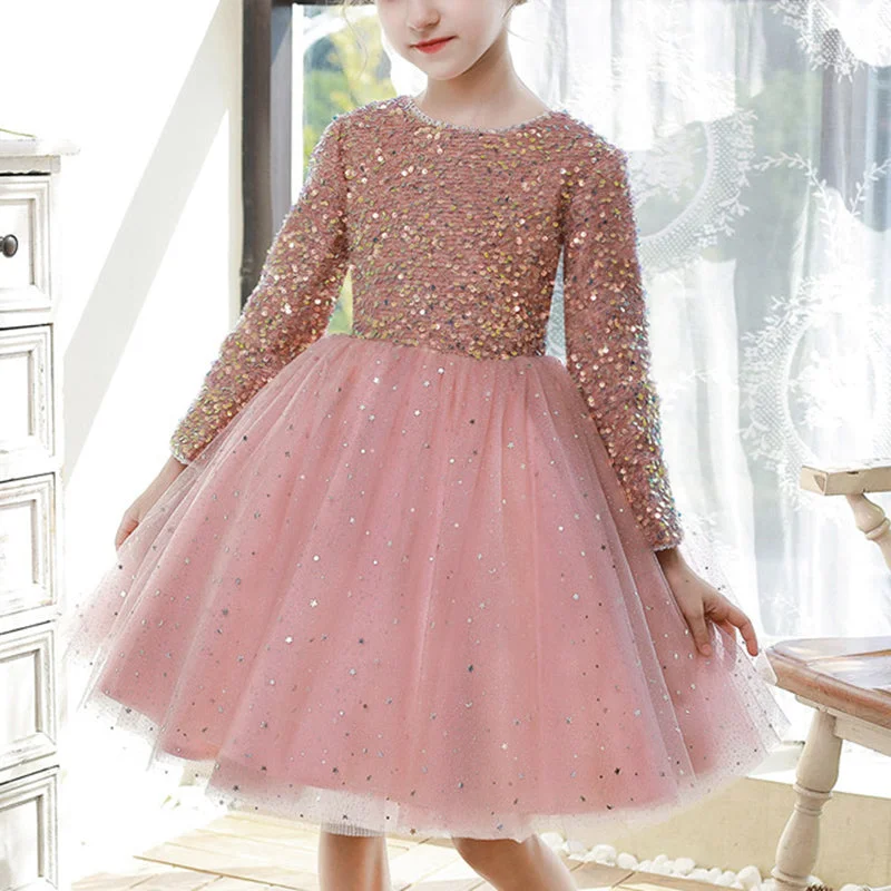 Girls Pageant Princess Dresses Baby Girl Long Sleeve Sequin Bow Party Dresses Tunics Custom made Girls Pageant Princess Dresses Baby Girl Long Sleeve Sequin Bow Party Dresses Tunics Custom made