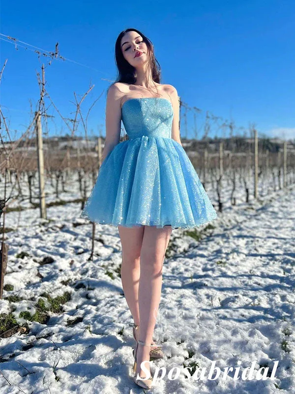 Sexy Shiny Blue Tulle Sweetheart A-Line Mini Dresses/ Homecoming Dresses, PD3577 Trendy Bodycon Mini Dress