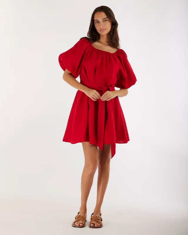Wren Linen Mini Dress - Red Cozy Sweater Mini Dress