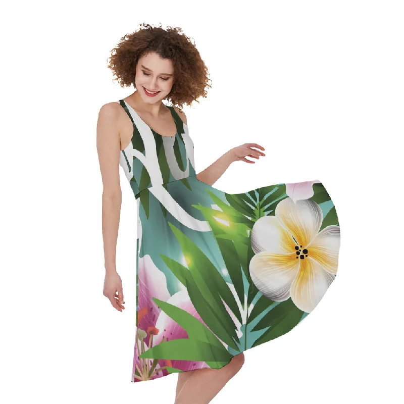 Aloha Hawaiian Flower Print Sleeveless Knee Length Dress Tunics Plaid country