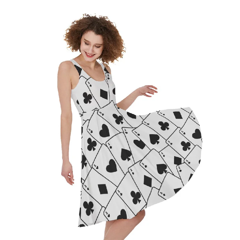 Ace Playing Cards Pattern Print Sleeveless Knee Length Dress Casual Short Summer