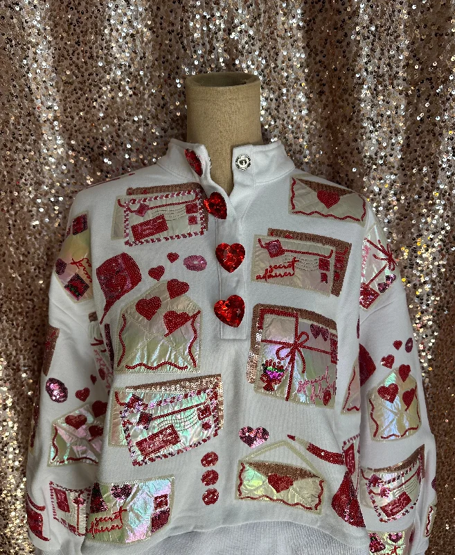 WHITE LOVE LETTERS HENLEY SWEATSHIRT Hoodie with Fur Luxurious Winter