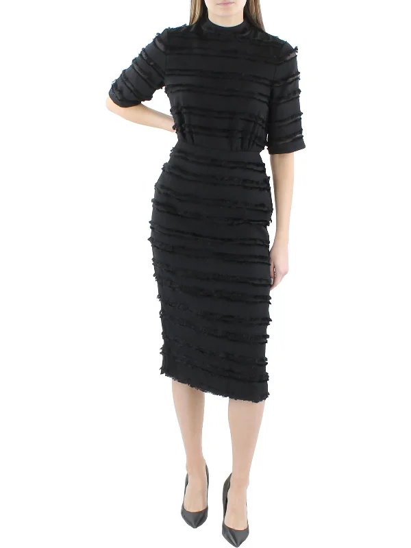 Womens Midi Fringe Cocktail And Party Dress Tunics Velvet soft