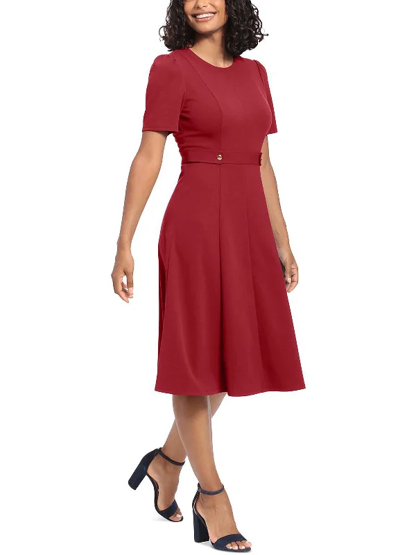 Petites Womens Office Knee Fit & Flare Dress Halter Neckline Beach
