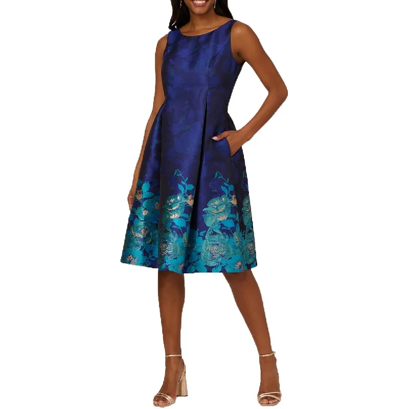 Womens Printed Polyester Fit & Flare Dress Turtleneck Warm Winter