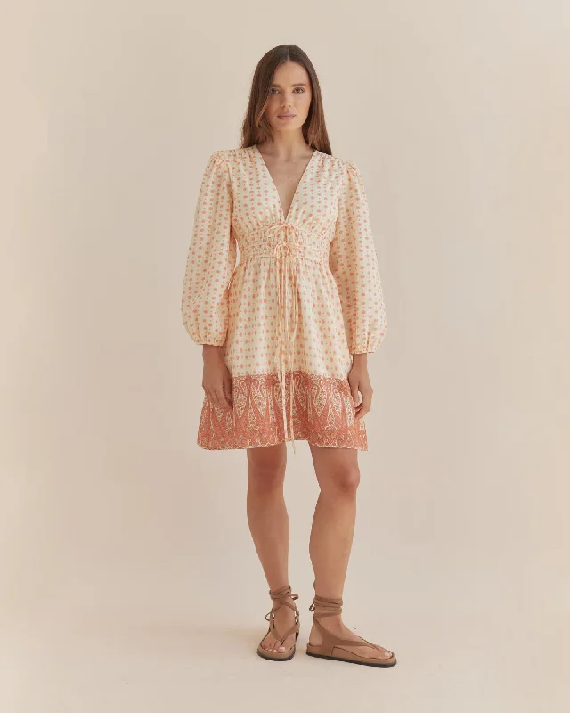 Peach Paisley Mini Dress Elegant Velvet Mini Dress