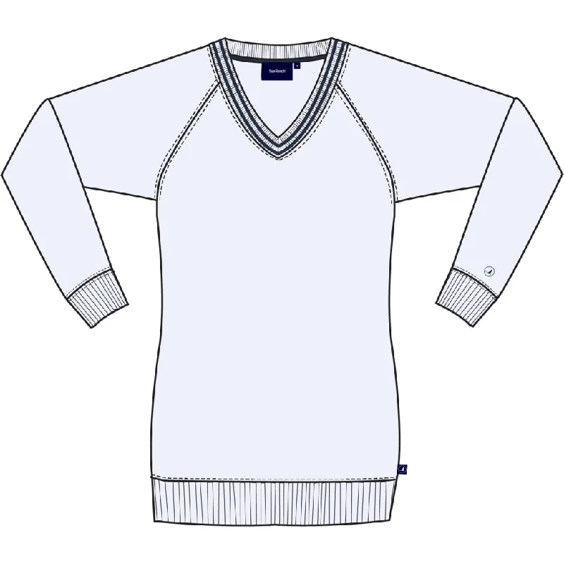Lin V-Neck Sweatshirt - White Hoodie with Frayed Bohemian Relaxed