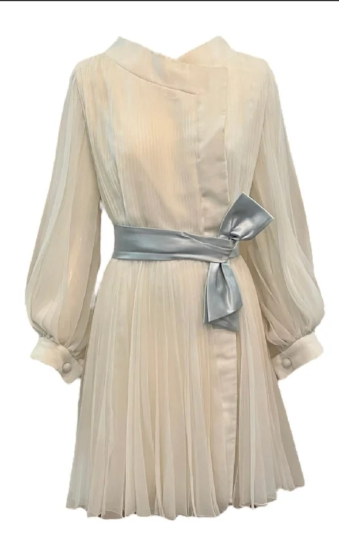 William Travilla 60s White Poly Chiffon Pleated Party Dress Lace Sexy Club