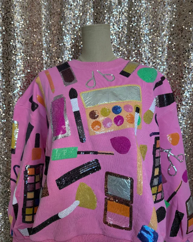 HOT PINK MAKEUP SWEATSHIRT Hoodie with Lining Warm Insulated