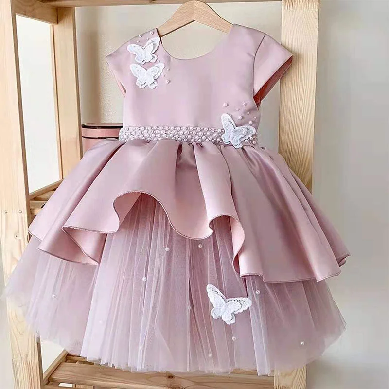 Baby Girl Formal Princess Dress Toddler Butterfly Fluffy Cake Birthday Party Dress Boat Neckline Classic Baby Girl Formal Princess Dress Toddler Butterfly Fluffy Cake Birthday Party Dress Boat Neckline Classic