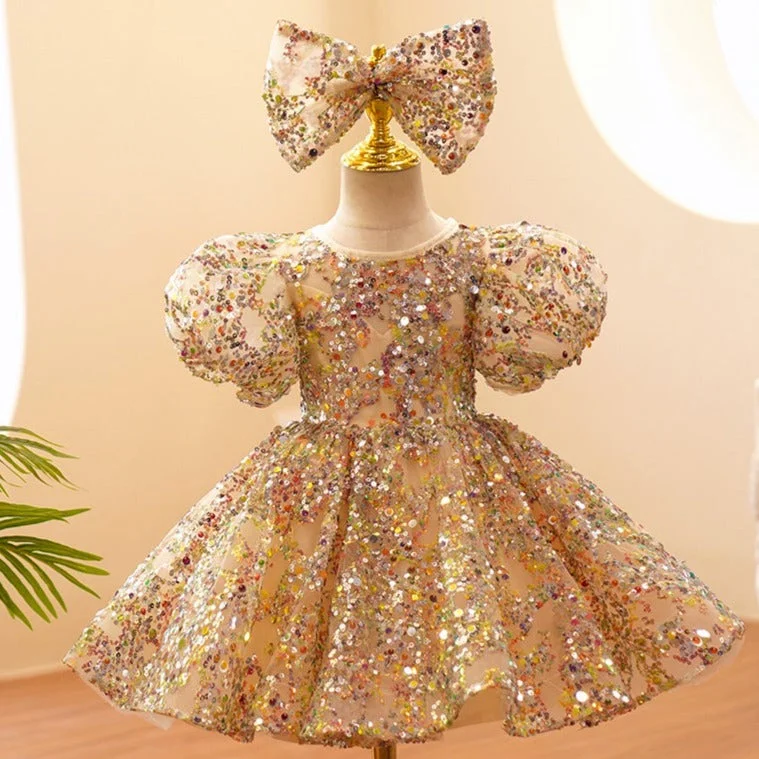 Baby Girl Formal Princess Dress Baby Girl Sequin Mesh Puffy Birthday Party Dress Boat Neckline Classic Baby Girl Formal Princess Dress Baby Girl Sequin Mesh Puffy Birthday Party Dress Boat Neckline Classic