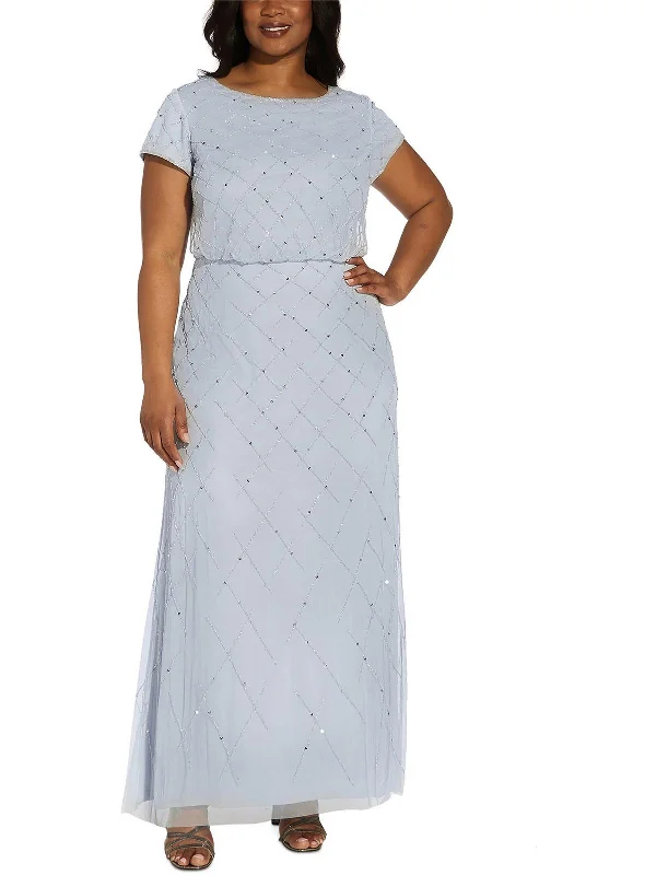 Plus Womens Mesh Embellished Evening Dress Tunics Business professional