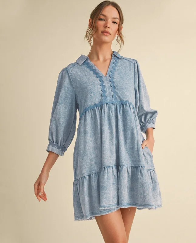 Denim Mini Dress with Ric Rac Trim Trendy Tulle Mini Dress