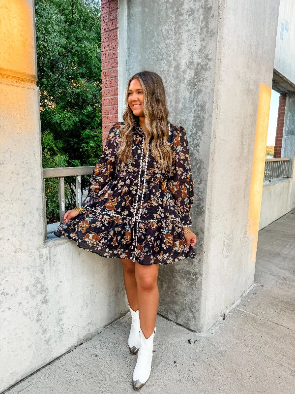 Floral Lane Mini Dress Stylish Ribbed Mini Dress