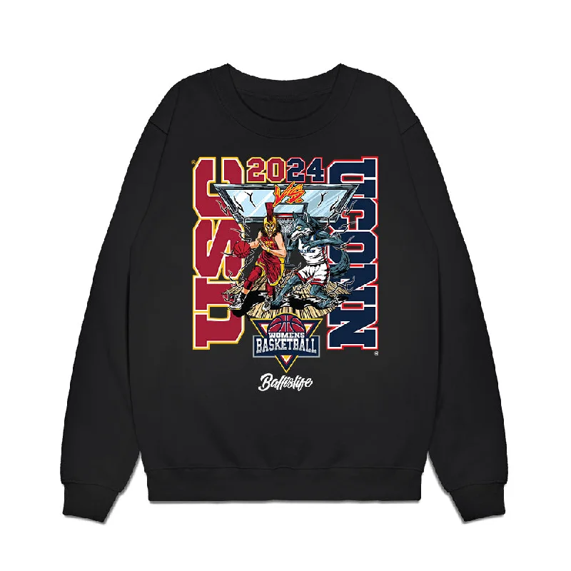 UConn - NCAA Women's Basketball : Sarah Strong - Ball is Life - UConn vs USC Black Midweight Crewneck Sweatshirt Hoodie with Front Slit Layering Stylish