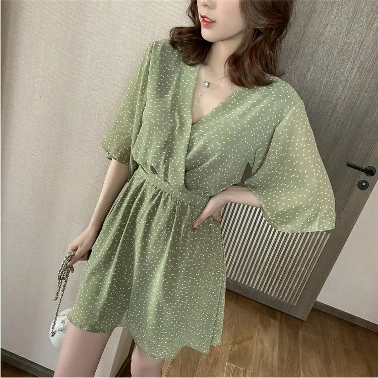 Women Summer Beach Chiffon Dress Polka Dot Dress Boho Mini Party Dress Elegant V Neck Sundress Tunics Running lightweight Women Summer Beach Chiffon Dress Polka Dot Dress Boho Mini Party Dress Elegant V Neck Sundress Tunics Running lightweight